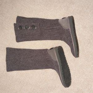 UGG Australia Gray Classic Cardy Sweater Knit Fold Over Tall Boots - Size 10